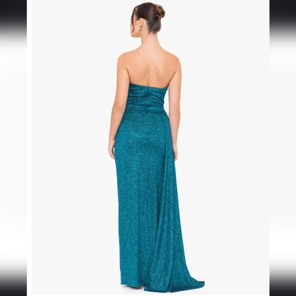 NWT Blondie Nites Juniors Glittered Ruched Strapless Gown in Teal Size 3 - Picture 2 of 13